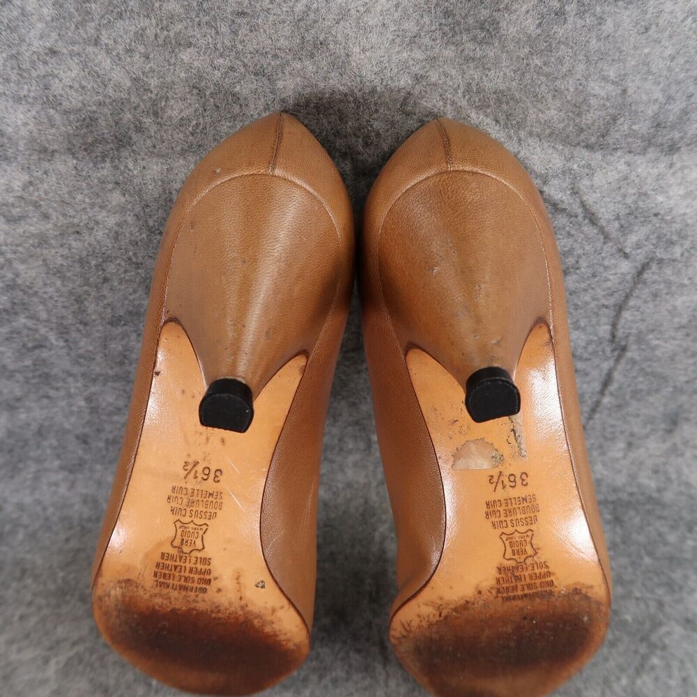 Vintage Shoes Womens 36.5 G Zuin Pumps Leather Heels Made In Italy Classic Brown - Picture 13 of 15